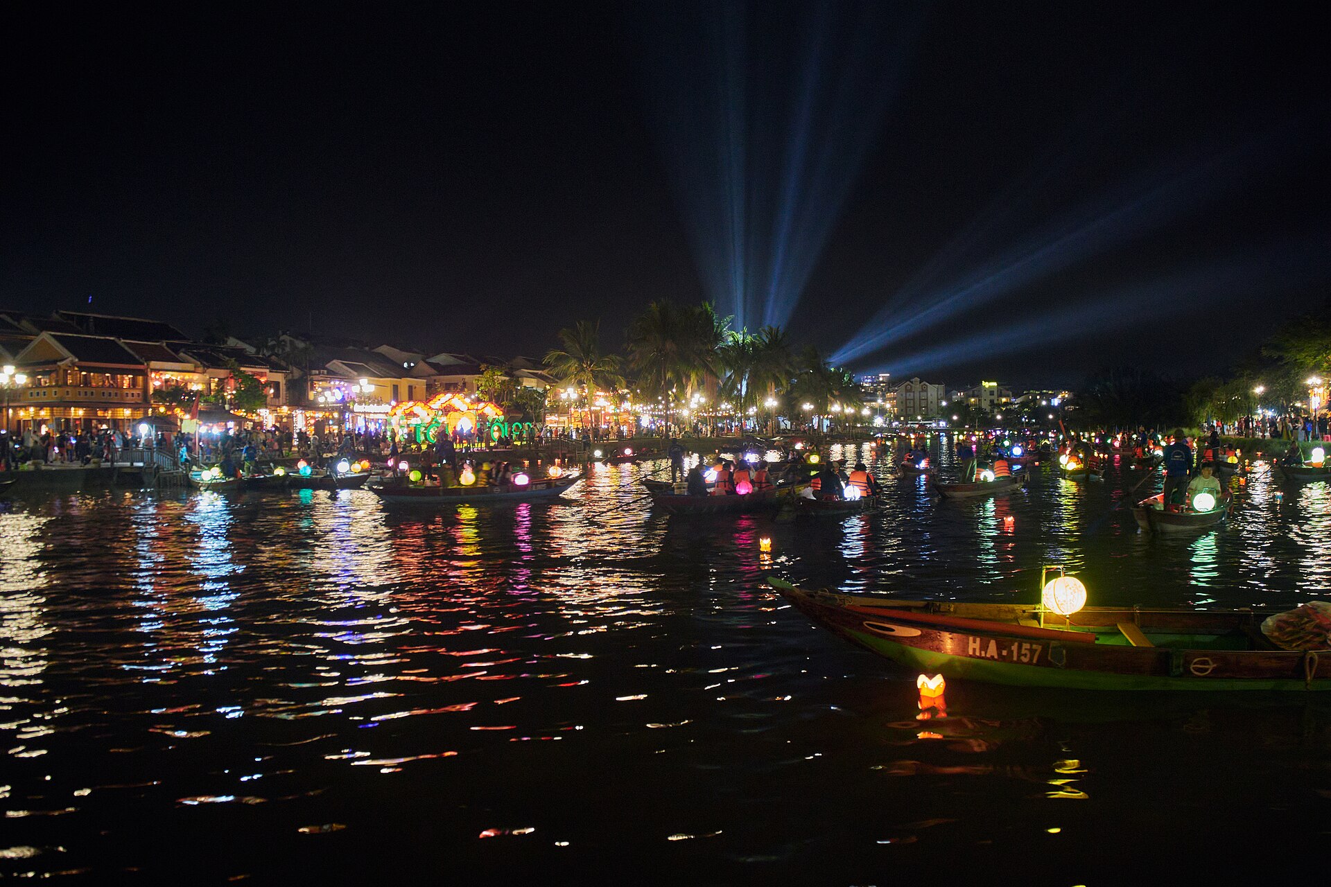 Lantern boats on the river in Hoi An at night